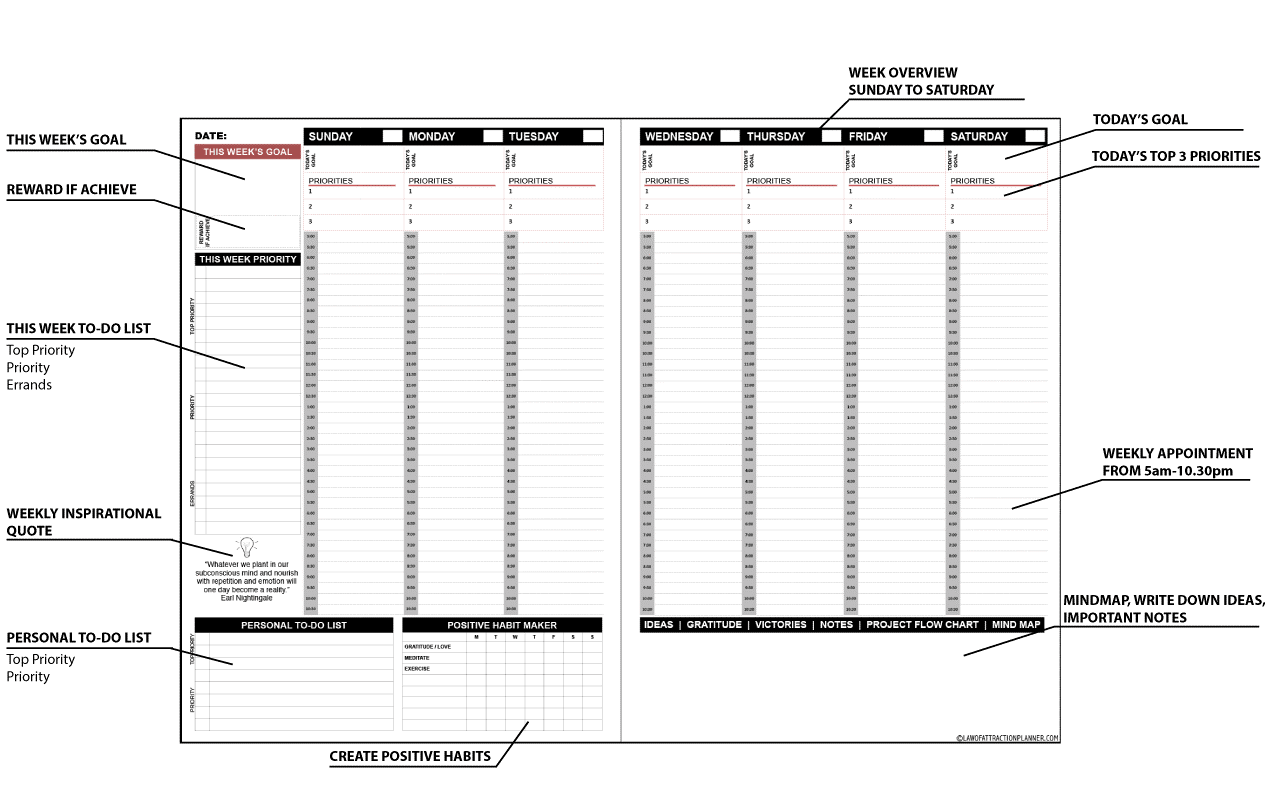 LOA Planner weekly layout